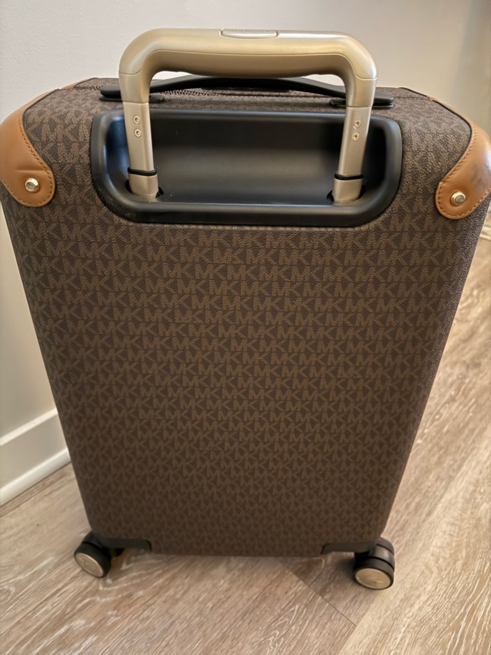 Michael Kors Brown Monogram Spinner Carry-On with Tan Accents - Picture 3 of 4